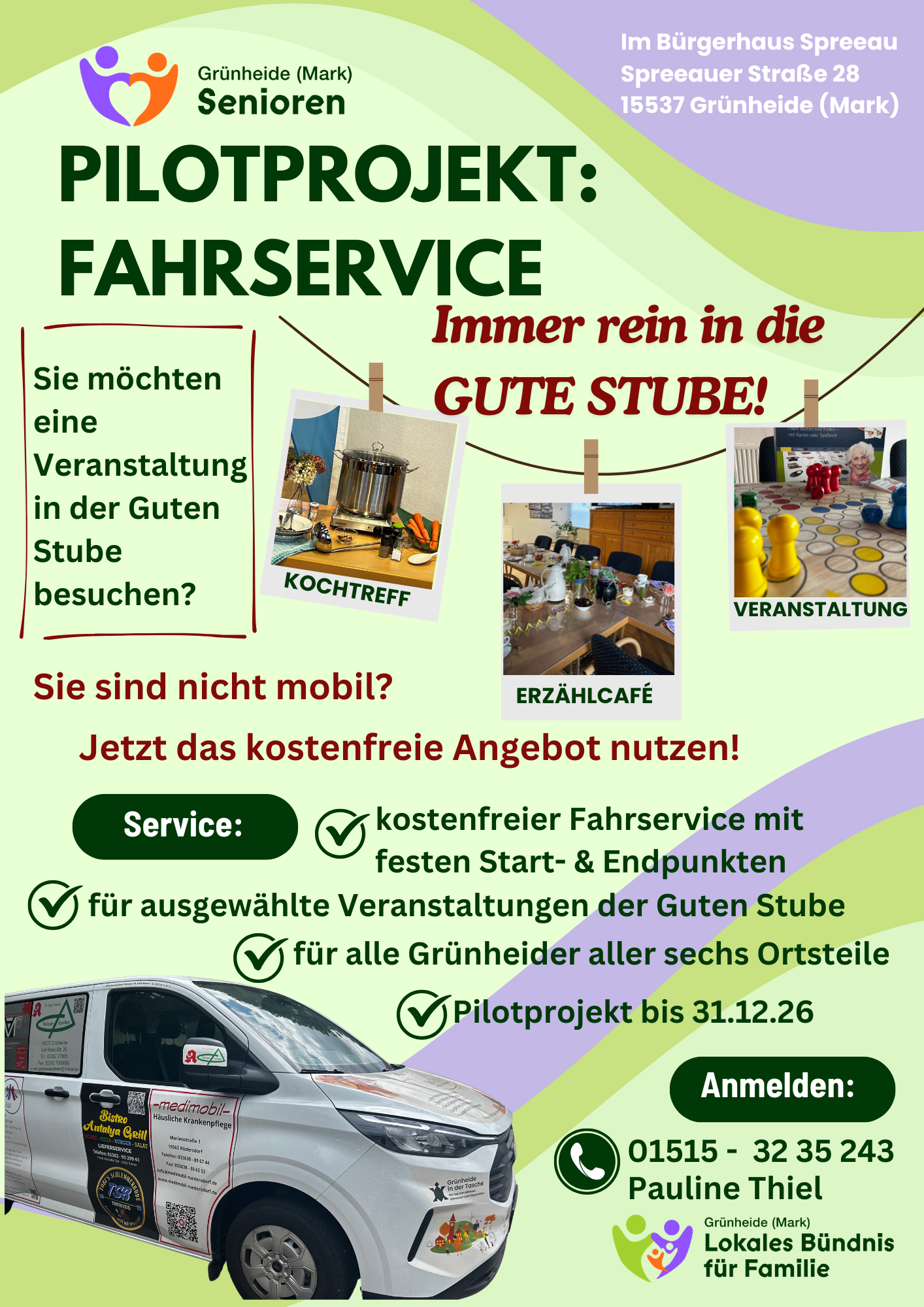 Sep­tem­ber­pro­gramm der Guten Stube mit Pi­lot­pro­jekt Fahr­ser­vice